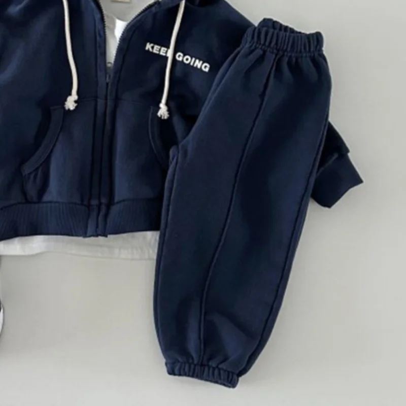 Boys Coat +Pants Kids Suits 2PCS/Set Cotton 2024 Navy Blue Spring Autumn Cotton Jogging Suit Teenagers Christmas Gift Children C