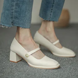 New Fashion primavera autunno pompe donna tacchi alti scarpe tacchi grossi fibbia mocassini piattaforma nero marrone Retro tacchi scarpe da donna