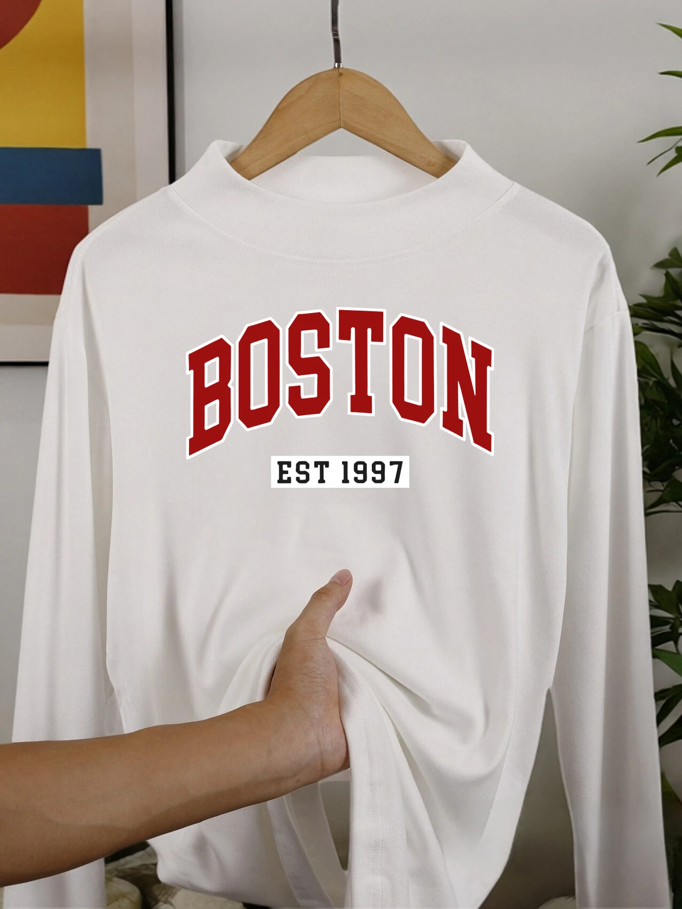 بوسطن رسالة Est 1997 قمصان طويلة الأكمام موضة جديدة ملابس عادية الخريف قاعدة طبقة الشتاء لينة نصف عالية طوق قميص