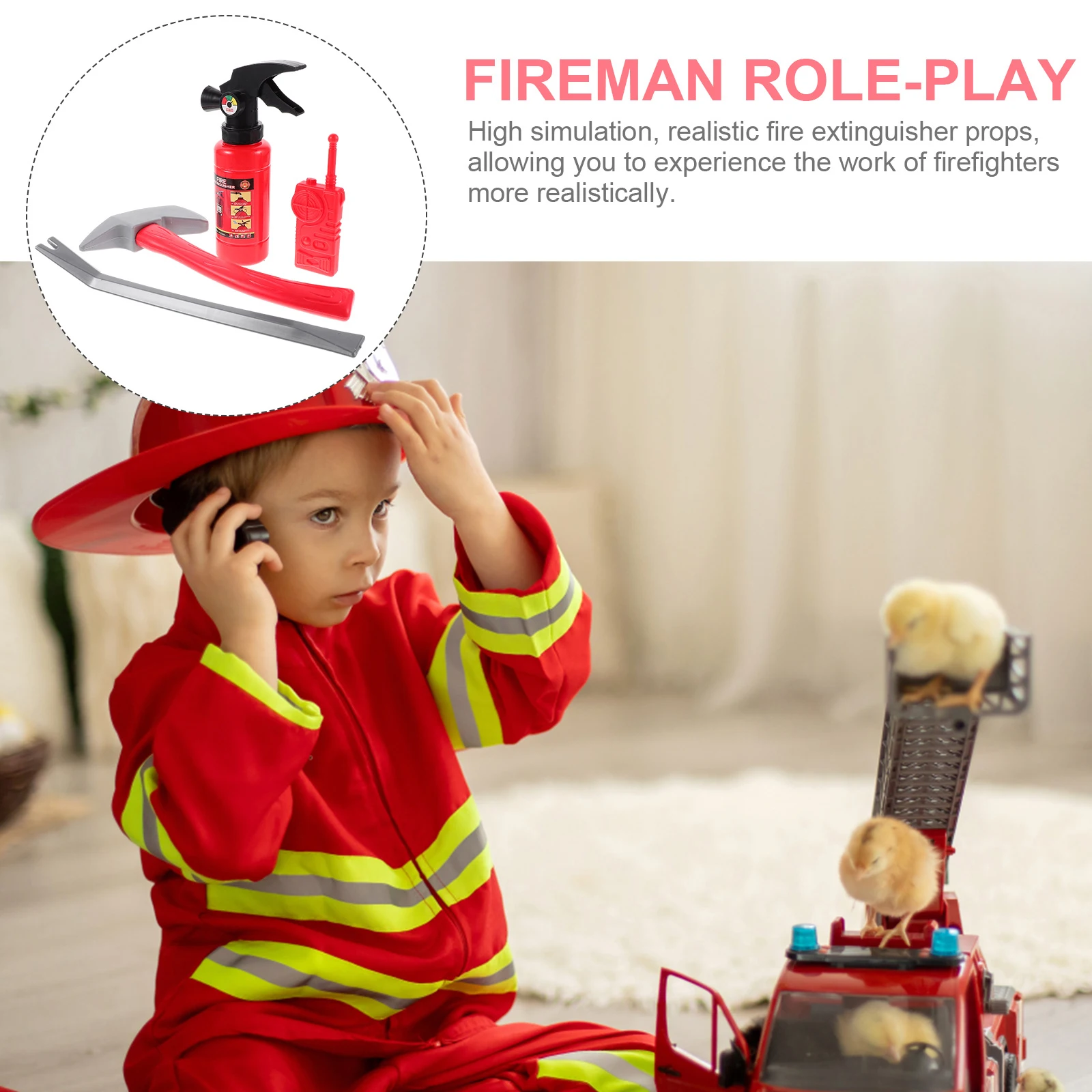 

1Set Fireman Role-Play Kit Kids Firefighter Costume Tear-Resistant Fire Hat Simulation Fire-Extinguisher Party Cosplay