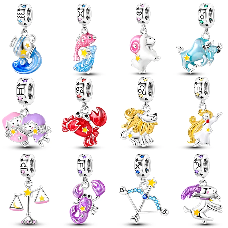 Oferta Especial: Abalorios Luminosos de Plata de Ley 925 con las Doce Constelaciones, Compatibles con Pulseras Originales, Joyería DIY para Mujer, Regalos de Cumpleaños