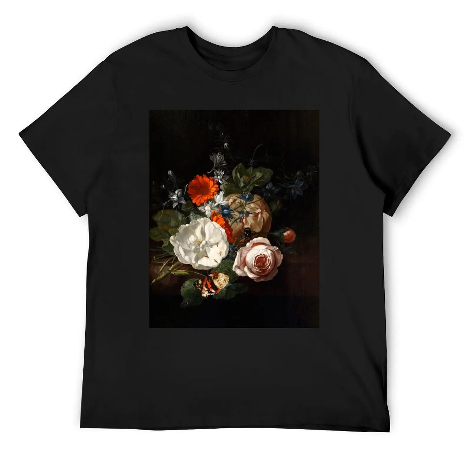 

Still Life of Flowers on a Table Ledge by Rachel Ruysch, 1700 T-Shirt cheap stuff oversizeds shirts men