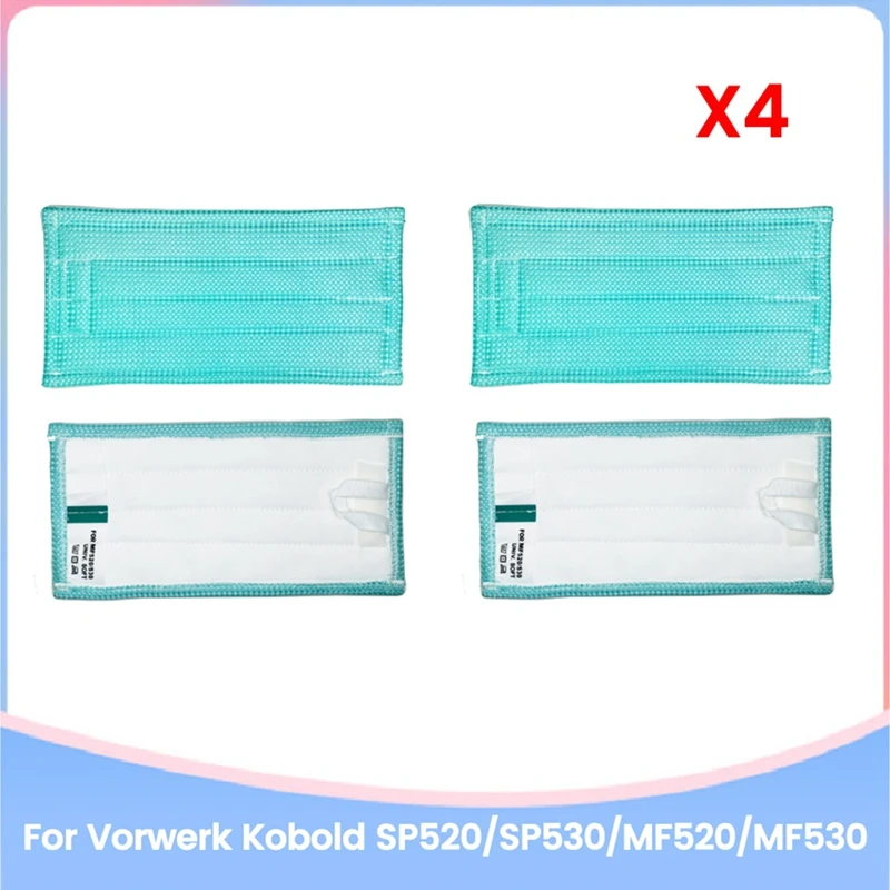 4PCS Mop Pads For Vorwerk Kobold SP520/SP530/MF520/MF530 Vacuum Cleaner Parts Washable Steam Mop Cloths