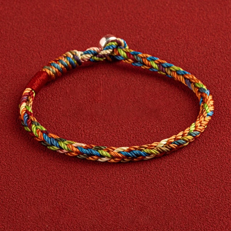 

Pure S925 Sterling Silver Clasp Colorful String Thread Braided Knitted Rope Bracelet Lucky Gift