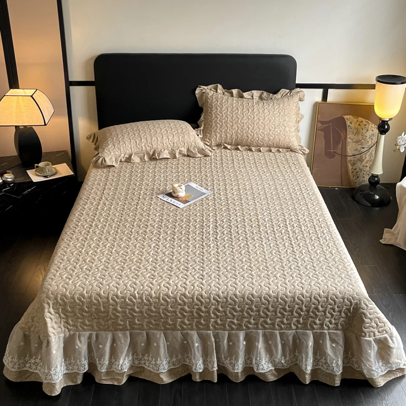 Pure Color Bed Cover for Bed Soft Double Bedspread with Ruffles Mattress Topper With Lace покрывало на кровать