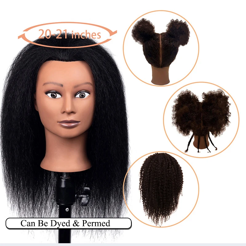Afro Mannequin Heads with 100% Human Hair Can Be Dyed & Permed Hairdressing Dolls Training Head For Practice Styling Braiding