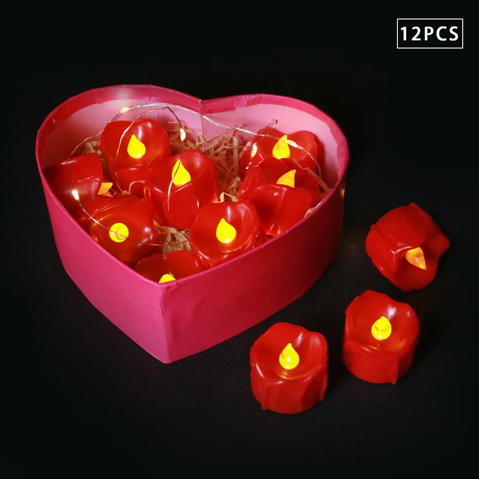 12Pcs LED Wedding Small Tea light Red Electronic Candles Light Smokeless Battery Powered Romantic Home Party Atmosphere decor