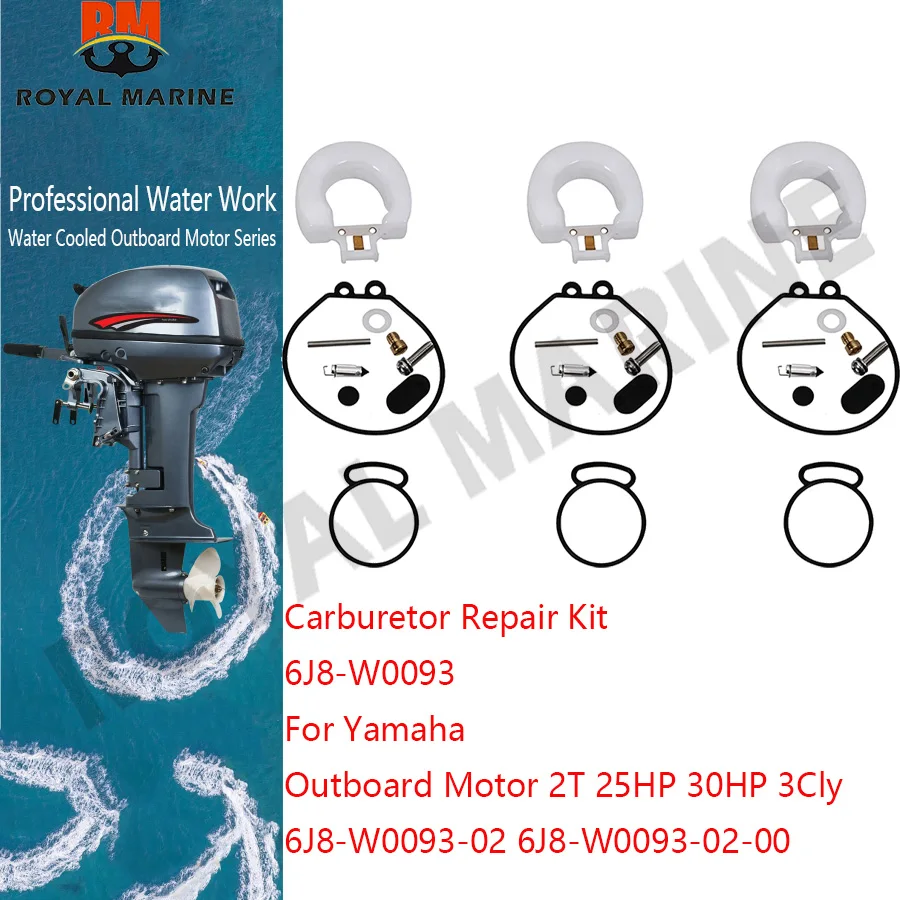 

For Yamaha Carburetor Repair Kit 6J8-W0093 Outboard Motor 2T 25HP 30HP 3Cly 6J8-W0093-02 6J8-W0093-02-00 Boat Engine Replaces