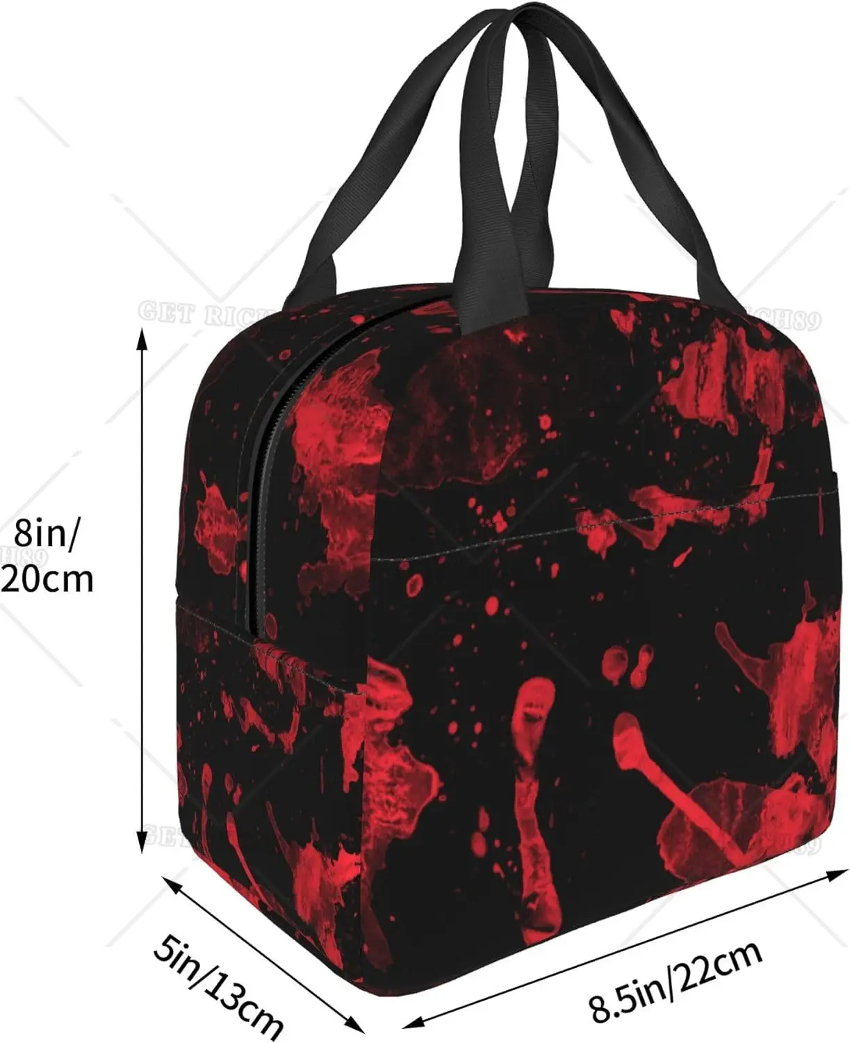 Classic Horror Blood Splatter Black Red Art Lunch Box Food Bag for Outdoors Multi-Purpose Insulated Interior Carry Case