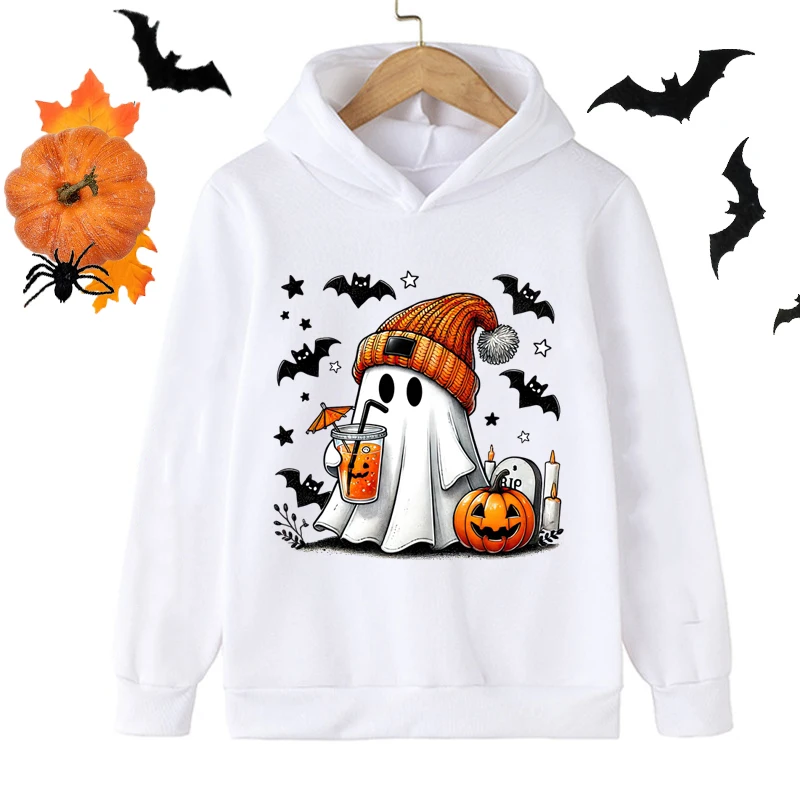 Halloween Ghost Pumpkin Bat Hoodies Autumn Winter Casual Sweatshirt Children Boys Girls Cool Halloween Hooded Hoodies