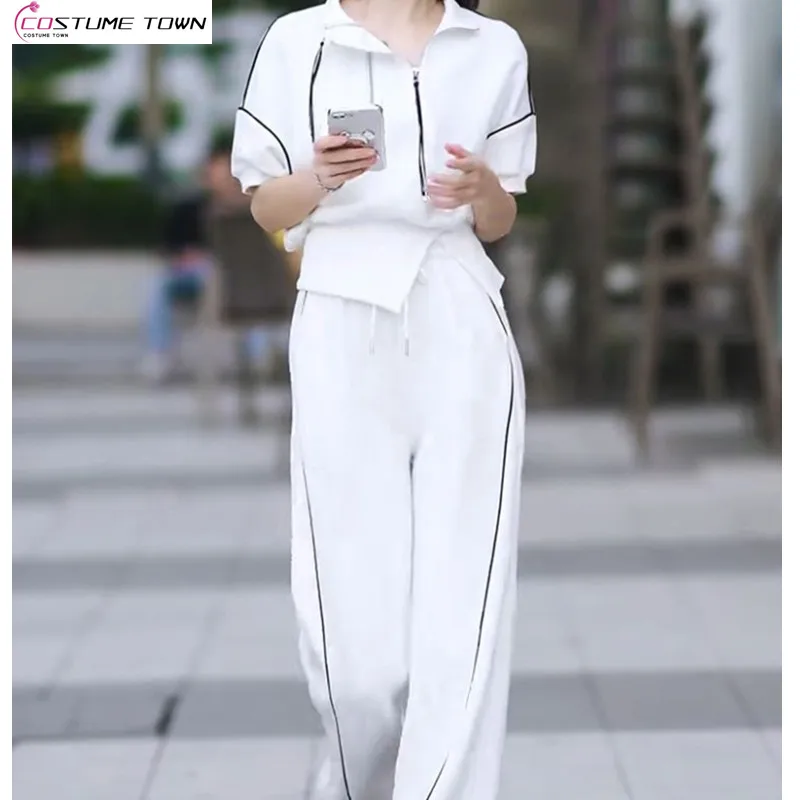 2024 Spring/Summer Fat MM Fashion Casual Sportswear Set with Zipper Top and Pants Two Piece Set Trendy