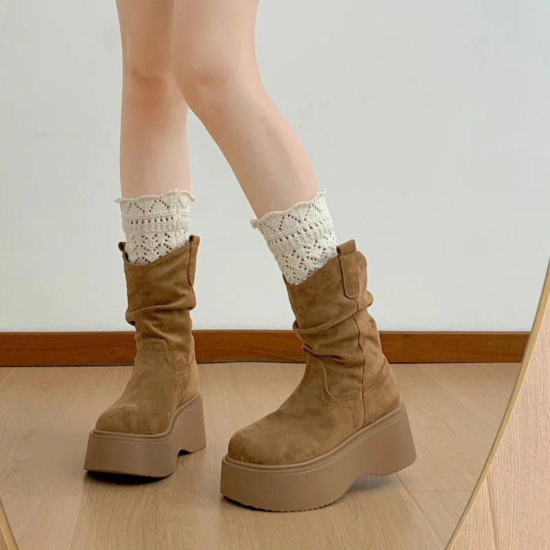 

Women's Boots Retro Stack Platform Boot Designer Flat Bottom Ankle Boots for Woman Exquisite Round Head Casual Shoes Botas Mujer