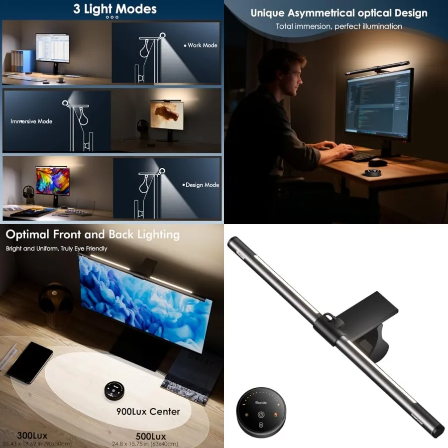 Computer Monitor Light Bar with Remote, Eye-Care Monitor Light Backlight Desk Lamp for Home Office Gaming, Stepless Dimming Bri