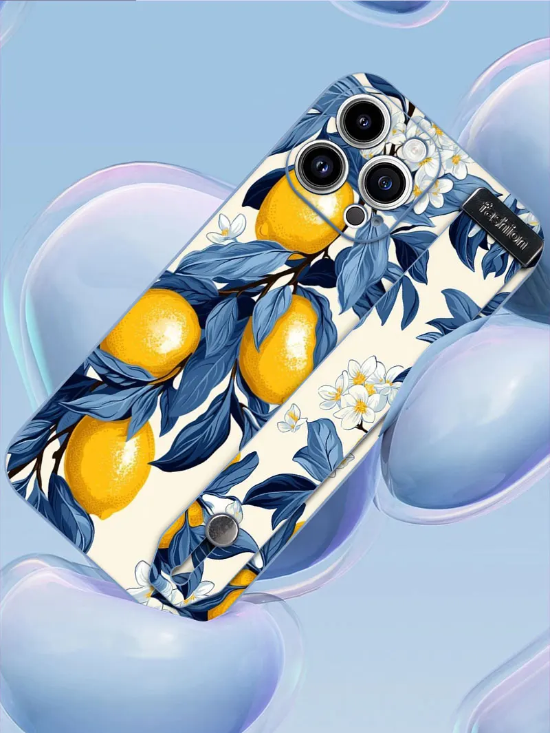 الفاكهة الليمون الملونة ستار زهرة الفن نمط شريط للرسغ جراب هاتف آيفون 17 16 15 14 زائد 13 12 11 برو ماكس X XS الغطاء الخلفي