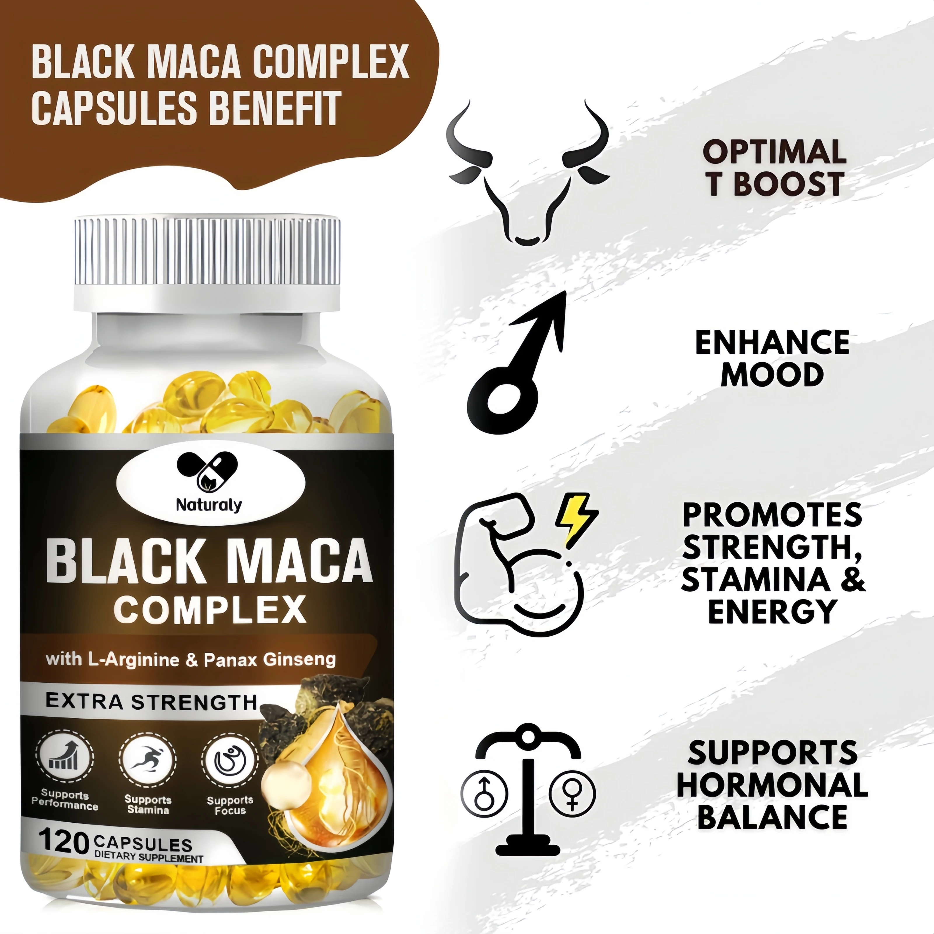 Black Maca Root Capsules, Vitality Supplement for Men with Black Pepper Extract for Absorption, Natural Maca Negra Extract