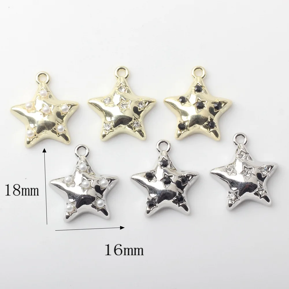 10pcs Alloy Metal Charm Stars Pendant Inlaid Crystal For Handmade DIY Ornaments Earring Necklace Bracelet Accessories Supplies