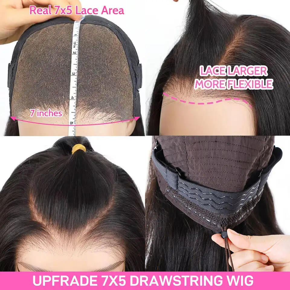 ISEE Hair Glueless Wigs Human Hair Ready To Wear Straight Drawstring Preplucked Wear And Go Wigs HD Lace Front Wigs PreCut Lace