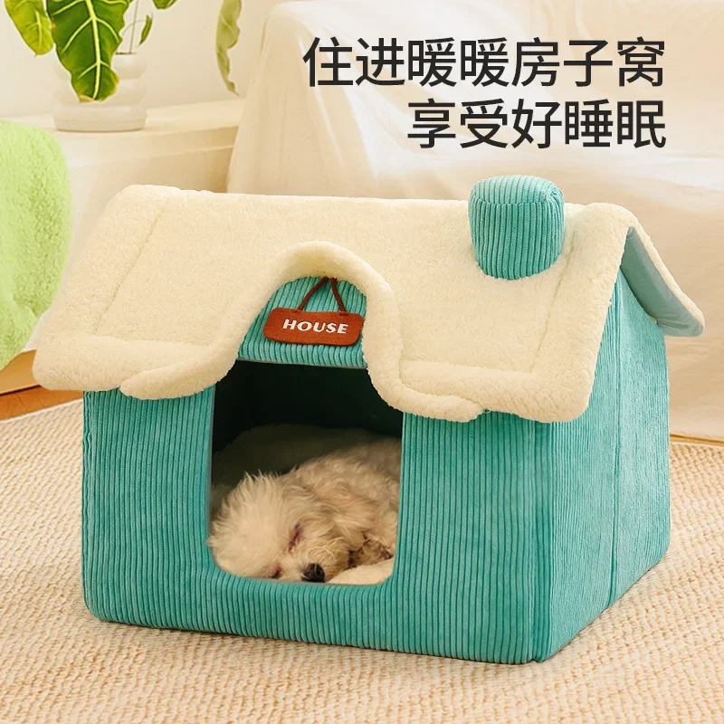 New Pet House Small Mansion Medium and Small Dog House Cat and Dog Nest Autumn/Winter Warm Dog Hous