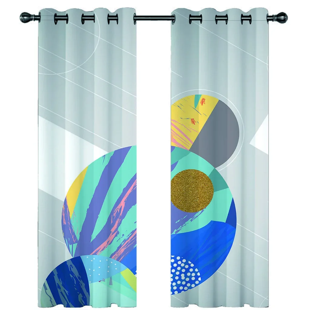 

HUANZHUANG Curtains For Bedroom Grey Geometric Circle Luxury Window Curtains For Living Room Printed Curtain For Home Decor