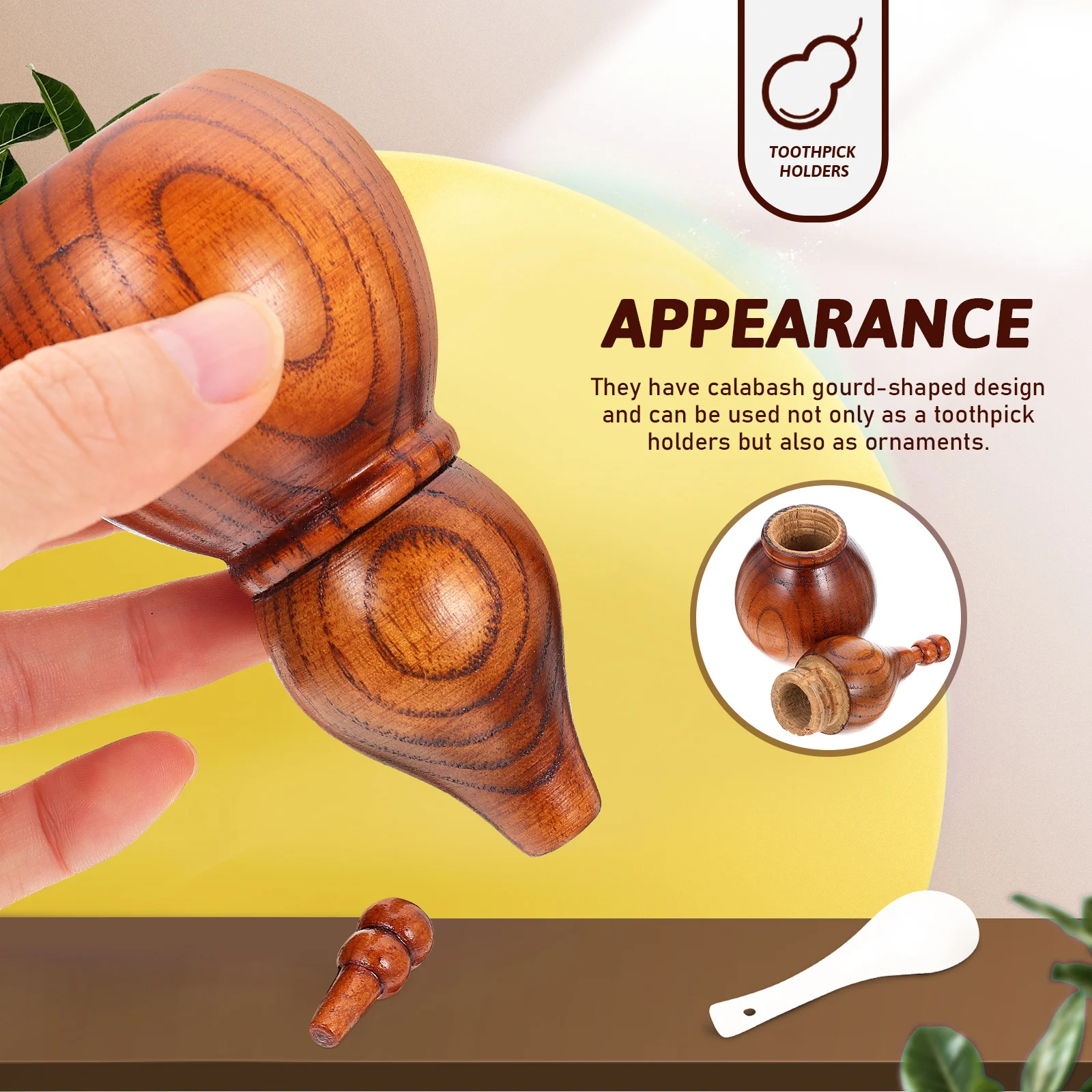 

2pcs Wooden Toothpick Boxes Gourd Design Premium Kitchen Restaurant Office Coffee Shop Hotel Ktv Use Toothpick