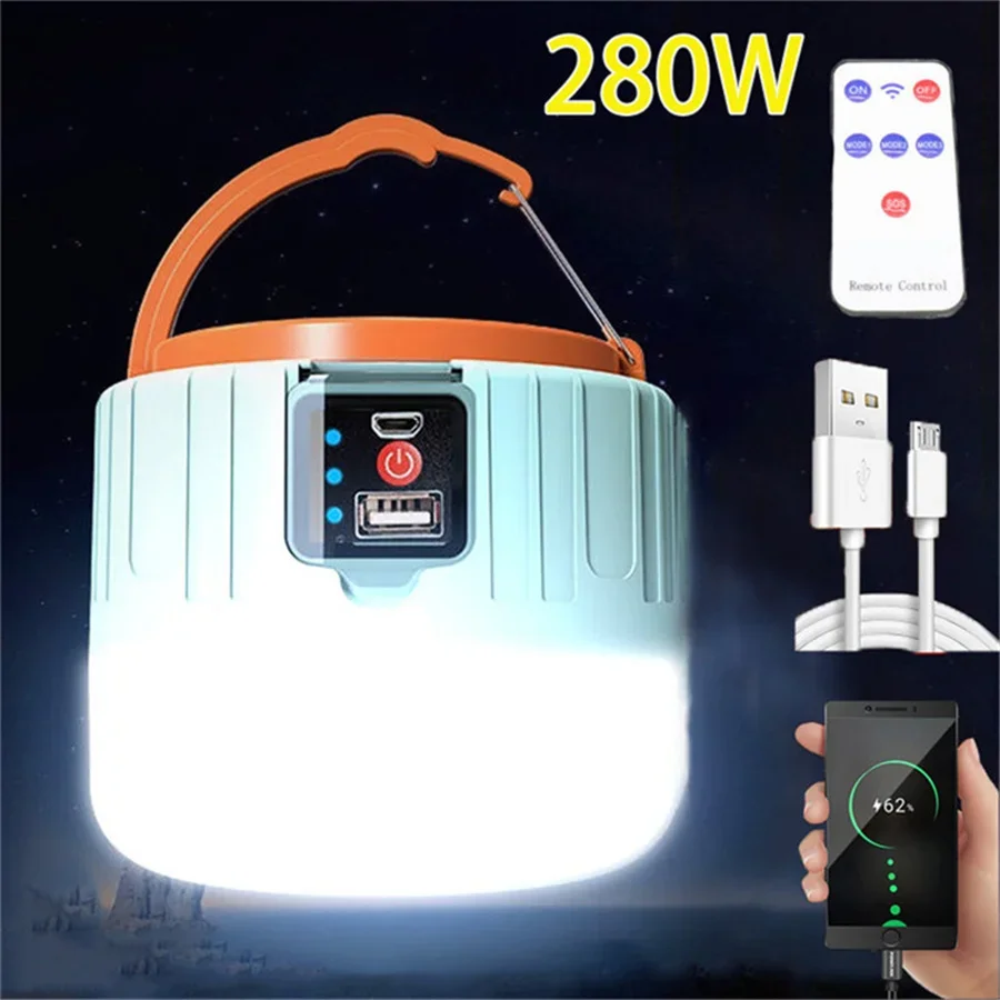 Portable Lanterns 3 Modes Solar LED Camping Light USB Rechargeable Bulb Outdoor Waterproof Tent Lamp Emergency Lights Flashlight