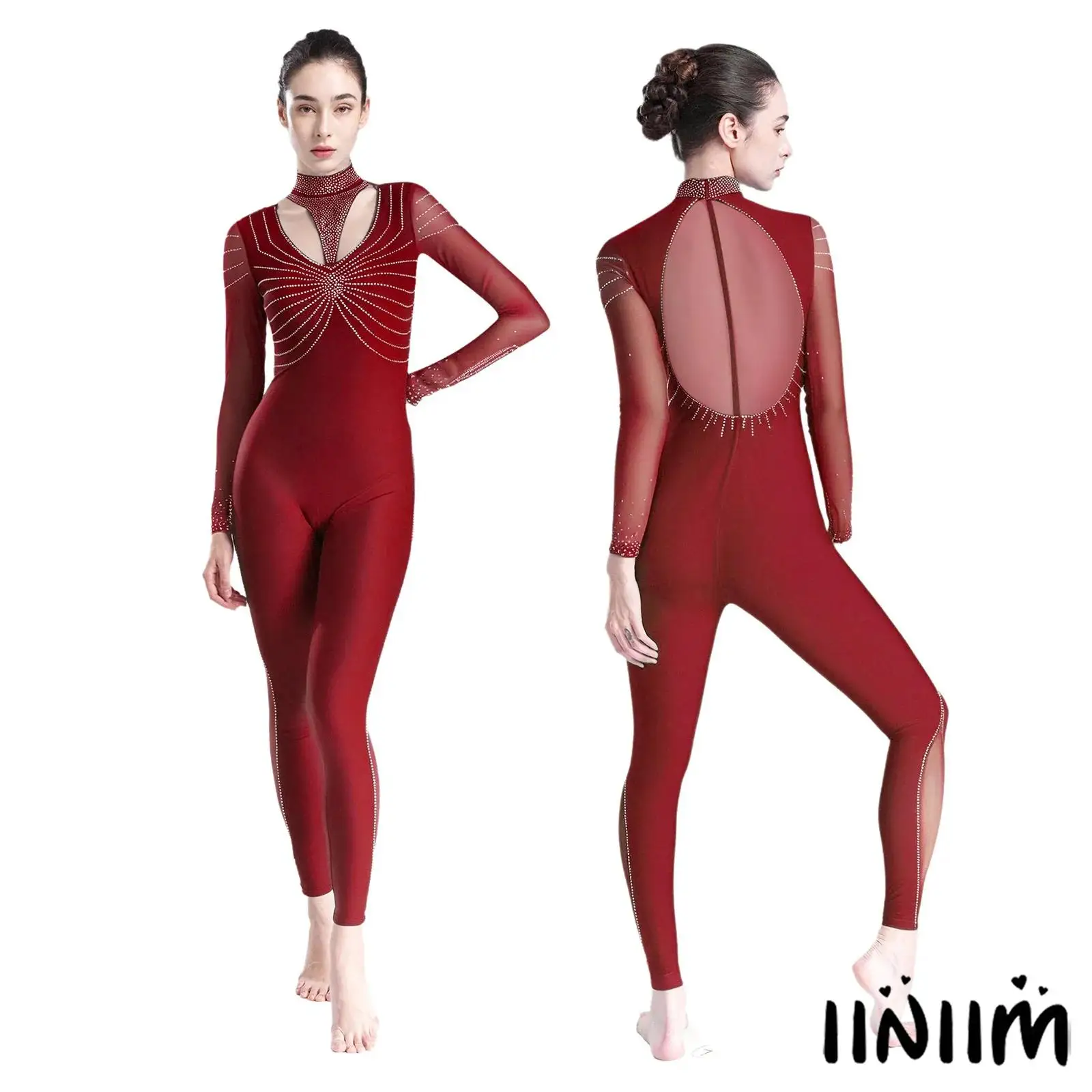 Mono elegante de baile lírico para mujer, diseño de retazos transpirable con cremallera oculta, mono de baile para espectáculo de patinaje sobre hielo