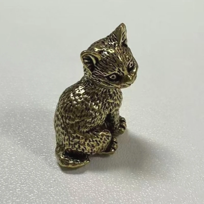 1pcs Brass Cute Cat Pocket Holder Vintage Small Tea Pet Ornament Animal Pussycat Figurines Miniatures Desk Decorations