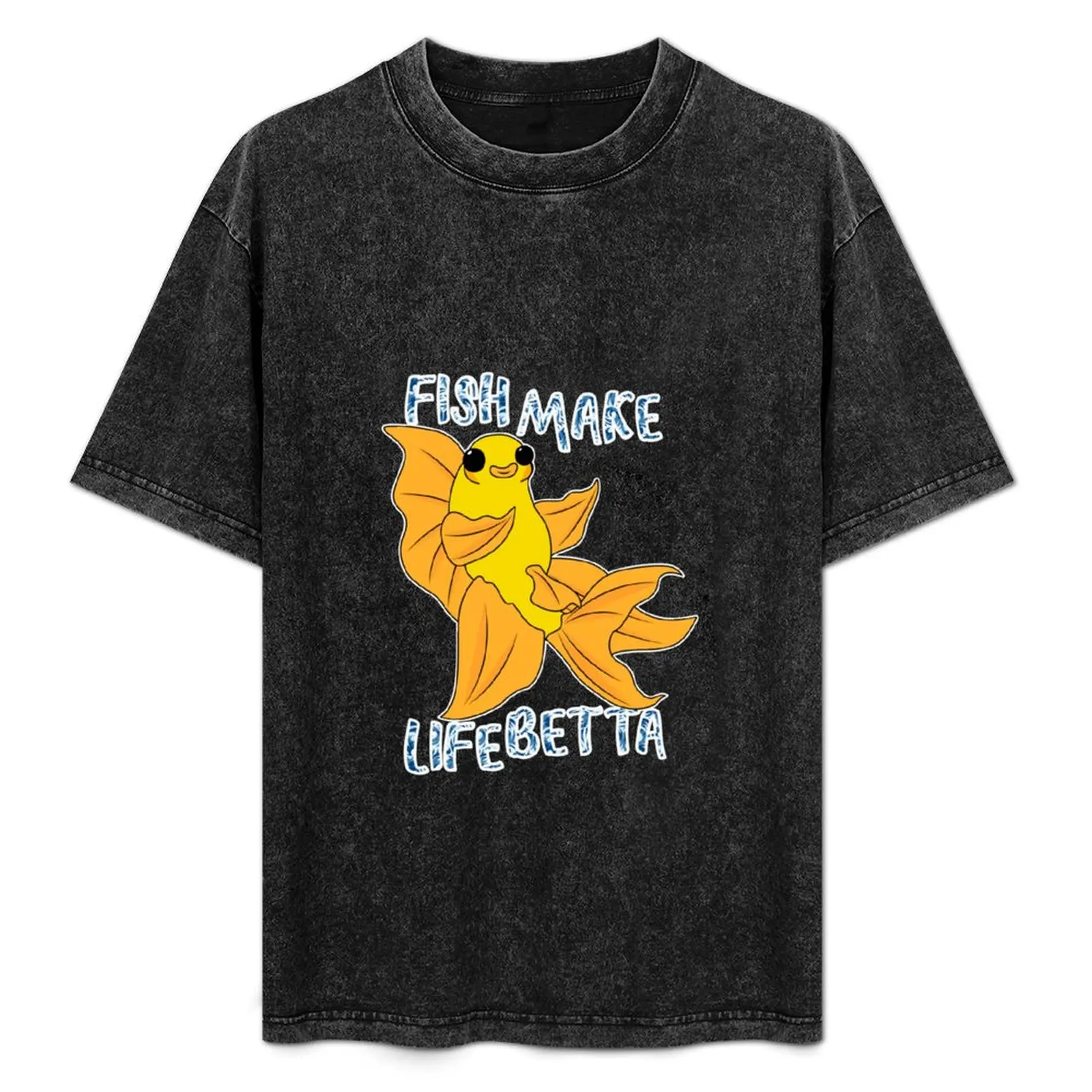 

Fish Make Life Betta illustration in black T-Shirt blue lock cute tops anime clothes vintage anime shirt mens vintage t shirts
