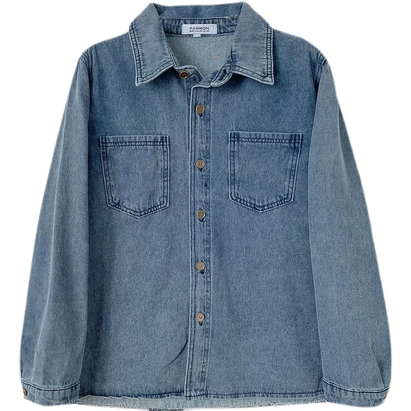 Retro Turn Down Collar Blue Denim Shirt Spring Autumn Long Sleeve Single Breasted Loose Women Blouse Female Versatile Tops