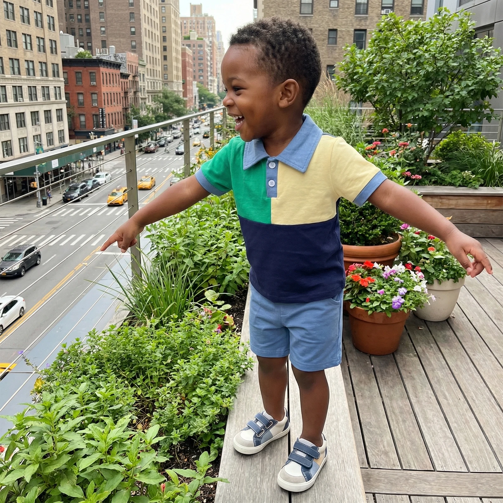 Toddler Baby Boys Summer Casual Outfit Contrast Color Lapel Short Sleeve Button-up T-Shirt and Elastic Waist Solid Shorts Set