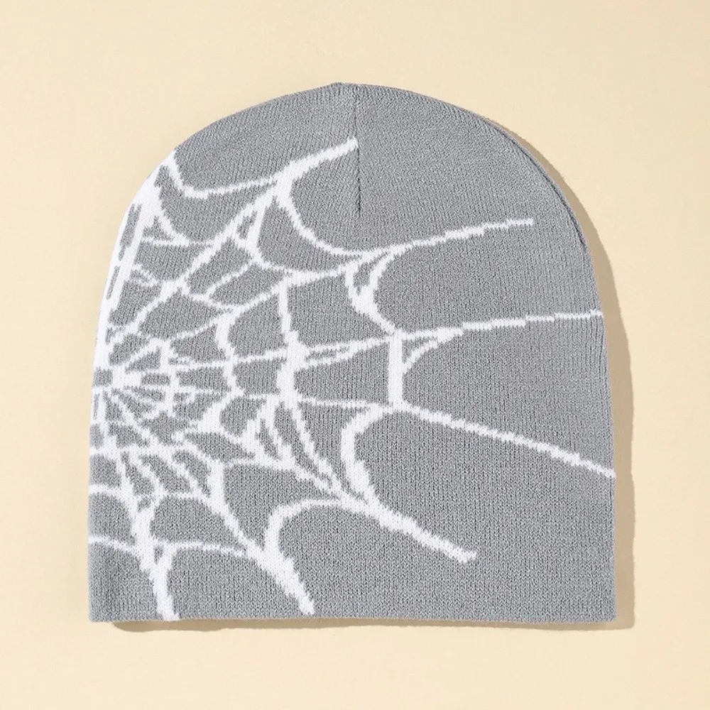 Vintage Soft Spider Web Pattern Beanie Caps Warm Stretch Pullover Hat Multiple Colors Street Punk Cuffed Knitted Hat Casual Wear