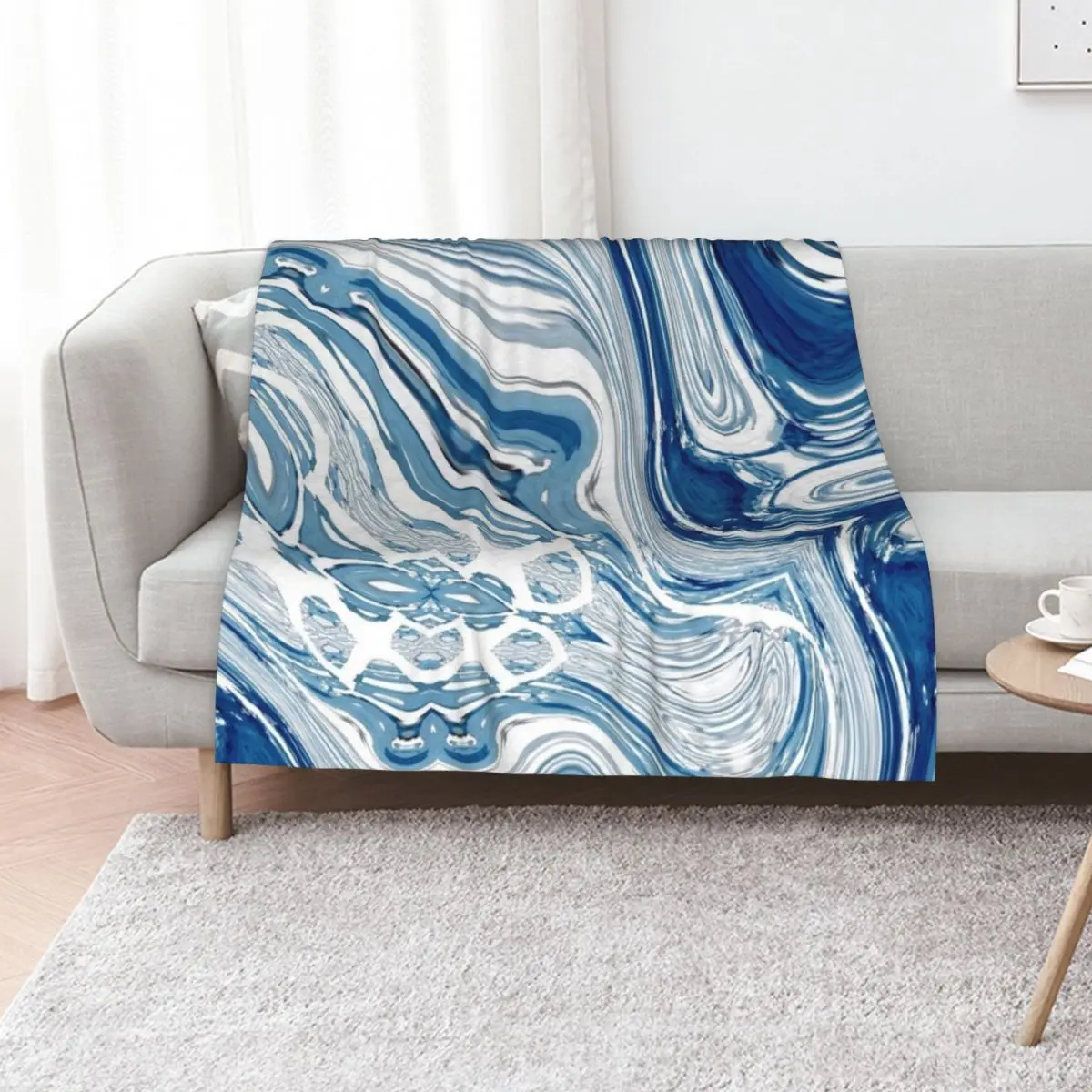 preppy chic nautical beach blue marble swirls Throw Blanket For Sofa Thin Nap Stuffeds Bed Kid'S Personalized Gift Blankets