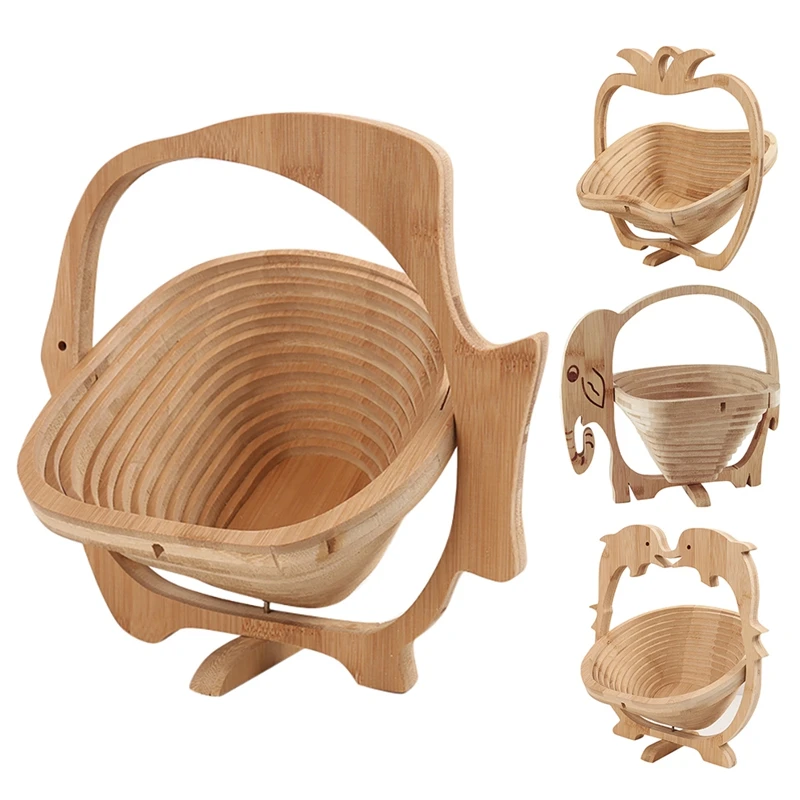 Cesta de bambú con forma plegable, cestas de frutas de bambú, bandeja de almacenamiento de alimentos para cocina, adornos artesanales, 1 Uds.