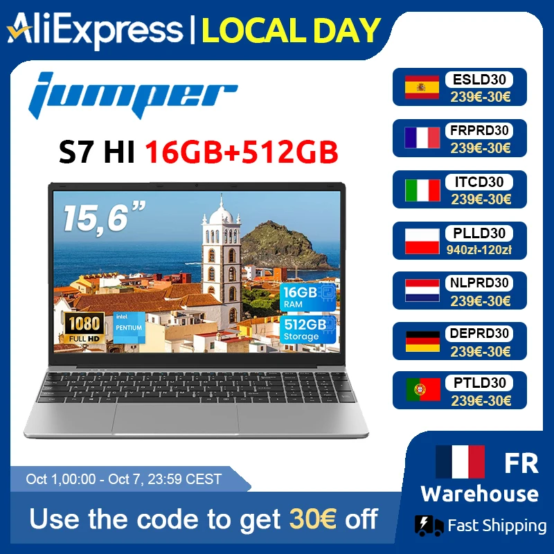 Laptop Jumper con schermo FHD da 15,6 pollici, 16 GB di RAM, SSD da 512 GB (espandibile fino a 512 GB tramite scheda TF), processore 6500Y (fino a 3,4 GHz), notebook leggero ideale per uso