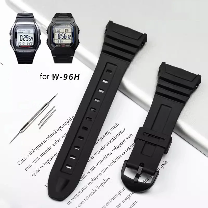 Watchband for Casio 3239 W-96H-1A 2A 9A Electronic Watch Dedicated Strap Black Men's Sport Waterproof Silicone Bracelet