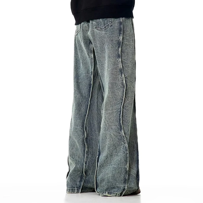Arc Line Lightning Baggy Jeans Man Pants Y2k Return Heavy Washed Denim Trousers 2025 Punk Goth Hip Hop High Street Jeans For Man