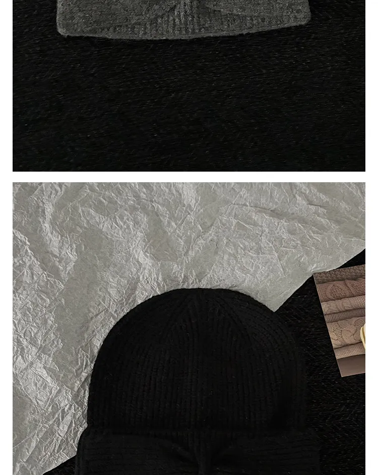 Koreanische Ins Elegante Schleifendesign-Strickmützen für Damen, Herbst- und Winter-Reisemützen, Warm, Vielseitig, Süß, Bunt, Pullover-Mützen – Detail 13