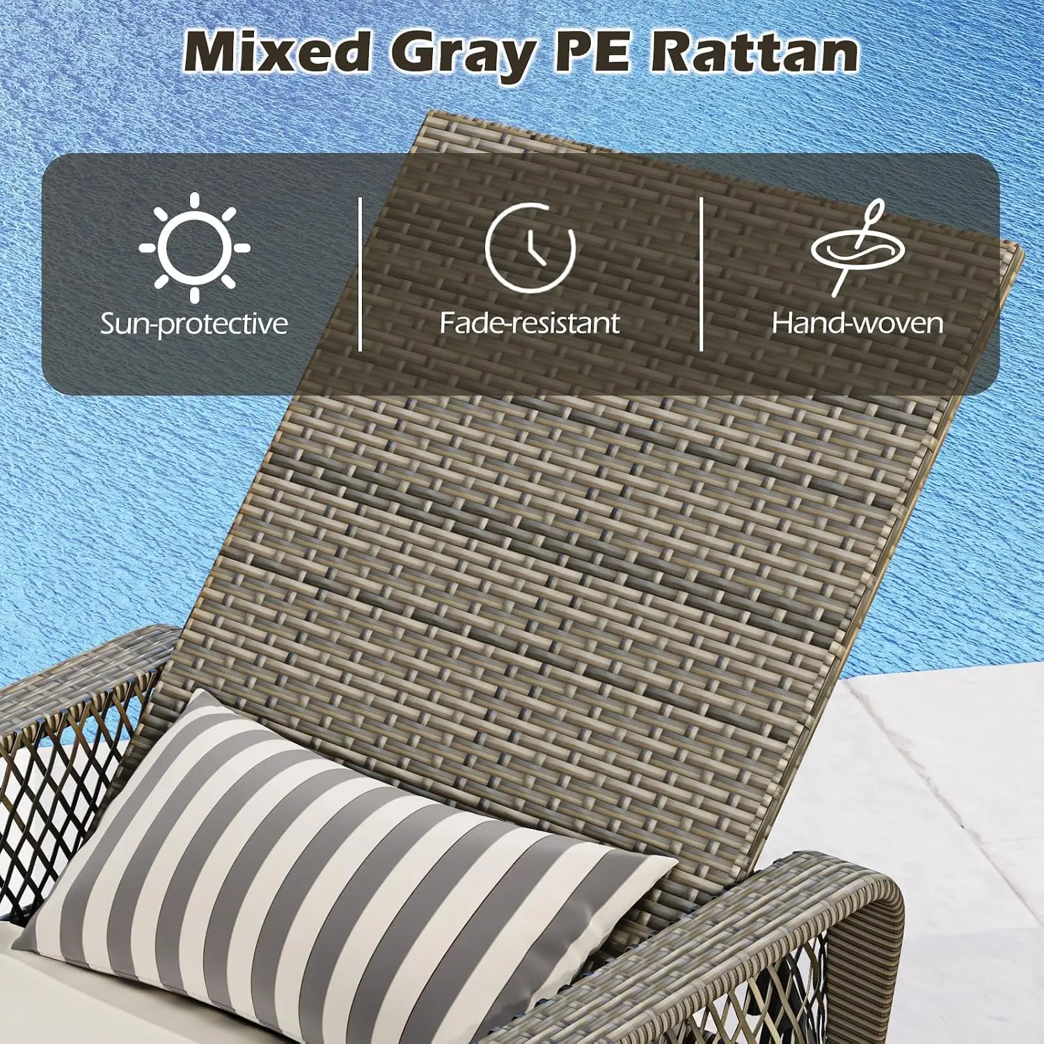 Wicker Chaise Lounge, 6-Position Adjustable Recliner with Cushion & Pillow, Patio Lounger for Poolside & Backyard, Customized