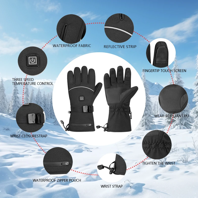 

2026Outdoor Wind protection USB Heated Gloves Battery Heated Ski Gloves Rechargeable