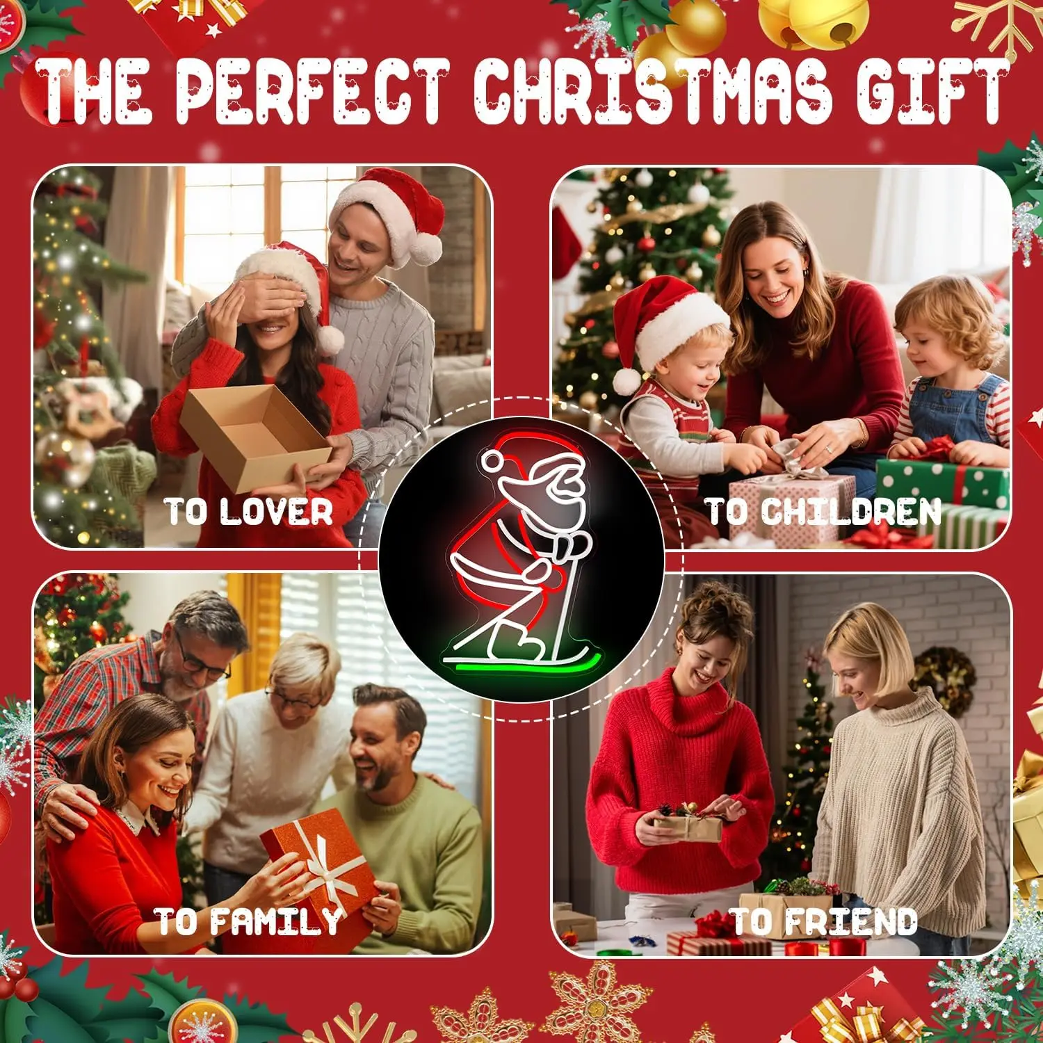 عيد الميلاد النيون تسجيل USB عكس الضوء LED سانتا التزلج ضوء النيون لزينة عيد الميلاد نافذة غرفة نوم ديكور المنزل الطرف هدية