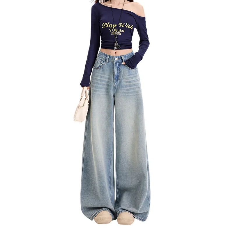 

Women’s High Waist Jeans Fashion Vintage Slimming Comfy Casual Style Wide-leg Floor-length Pants