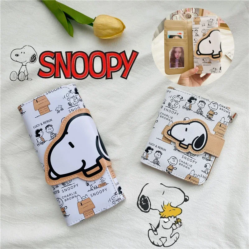 Snoopy Wallet Anime Cute PU Loose Change Bank Card Storage Bag Short Zipper Coin Handbag Long Style Two Fold Purse Students Girl