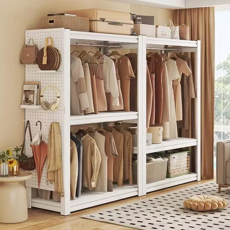 Free Assembly Steel Clothes Hanger Renting Shelf Simple Modern Home Storage Rack Universal H-Shape Bracket Foldable Design