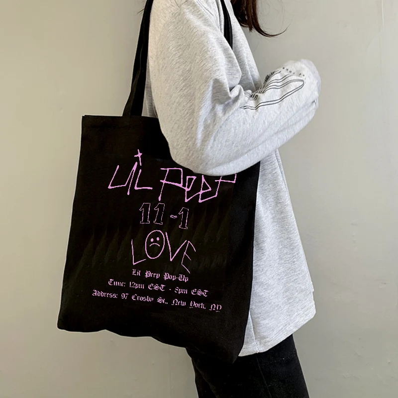 Lil Peep Gothic graphic Print Shoulder Bags Fashion punk casual large-capacity canvas bag knitting Vintage Harajuku Shopping Bag