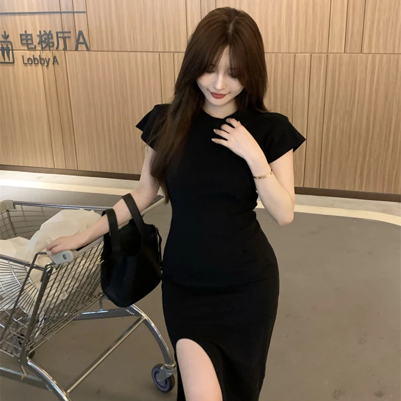 Vestidos de manga curta das mulheres noite 2025 mulher primavera chiffon em camadas cauda fora do ombro em camadas decorativo bordado picante