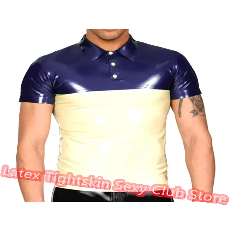 

Handmade Latex Men Sleeveless Shirt Man Sexy Tops Rubber Tank Vest with White Trim Cosplay Costume