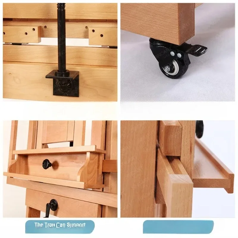 حامل ستوديو كبير جدًا متعدد الوظائف للفنانين، حامل خشبي فاخر عالي التحمل مع عجلات هزازة #6