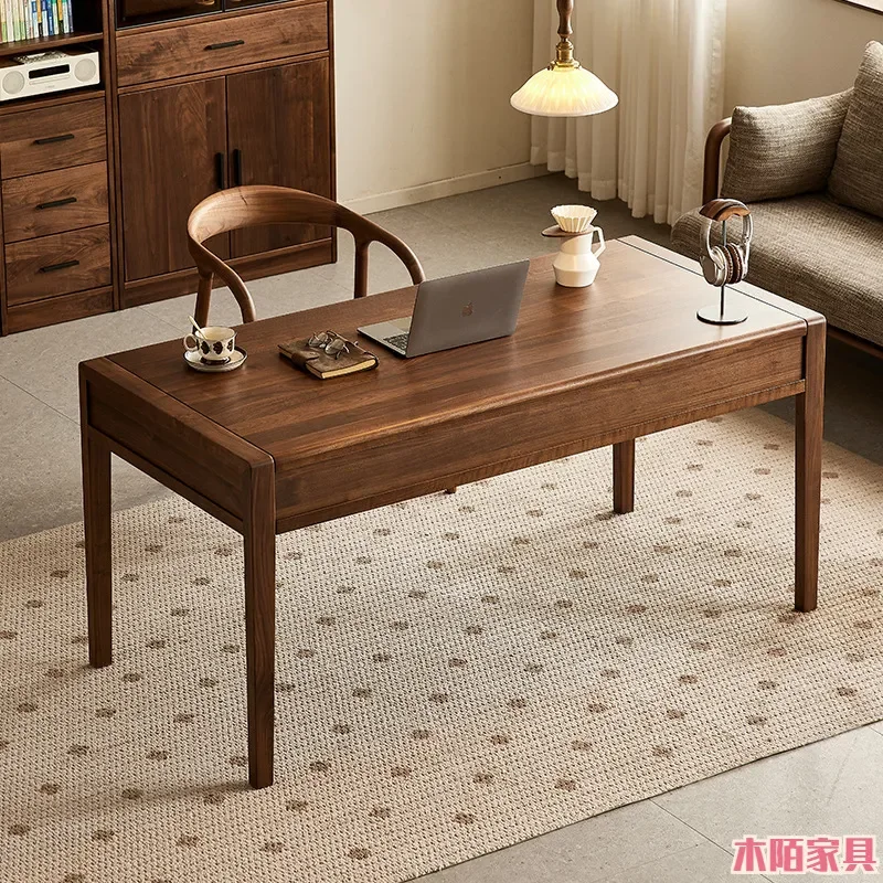 North American Black Walnut Writing Desk All Solid Wood Nordic Simple Style with Drawers Home Study Table for Office