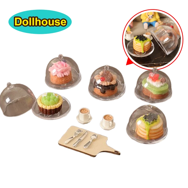 1/12 Dollhouse Simulation Coffee Cake Dessert Set Dollhouse Mini Kitchen Tray Tableware Accessories Dolls House Decoration