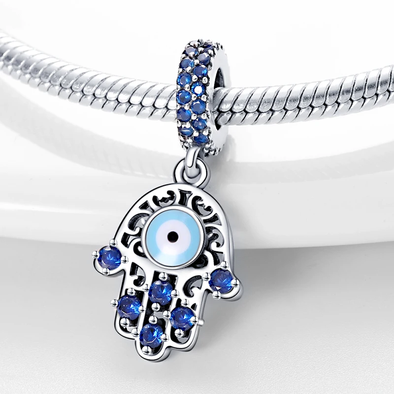 925 Sterling Silver Mysterious Blue Butterfly Devil\'s Eye Fatima\'s Hand Pendants Charms Beads Fit Qikaola Bracelets DIY Jewelry